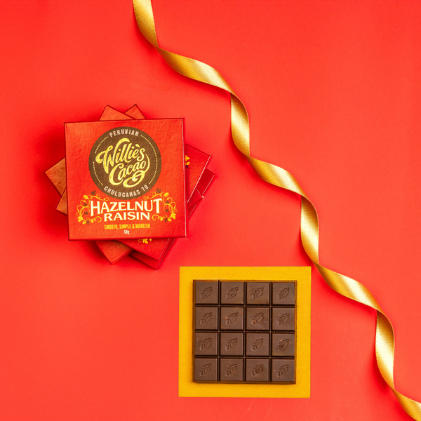 Willies Cacao Hazelnut & Raisin Dark Chocolate Bar (50g)