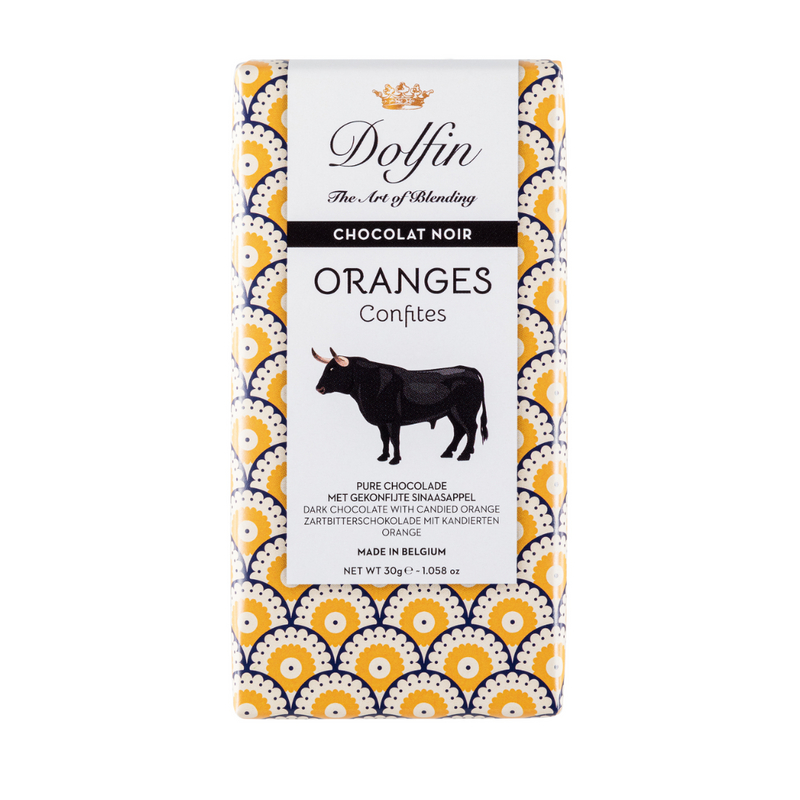 Dolfin Dark chocolate with candied oranges (30g)