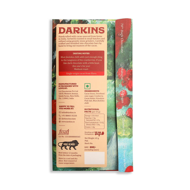 Darkins 70% Dark Chocolate with Cranberry & Chilli