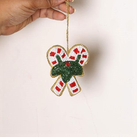 Embroidered Candy Cane Ornament